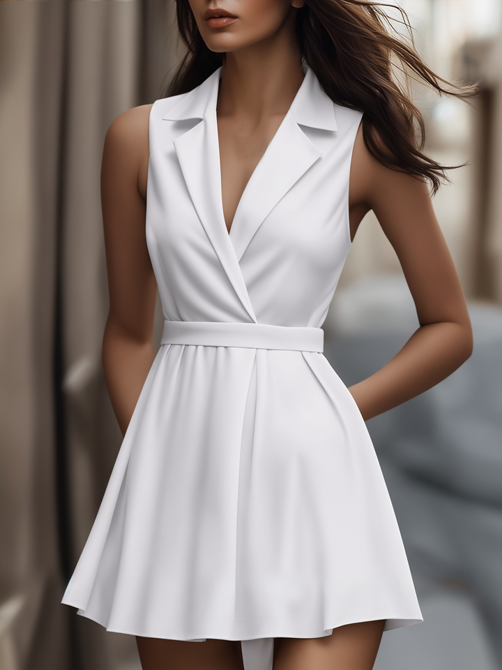 Muse & Valeur | White Pleated Mini Shirt Dress