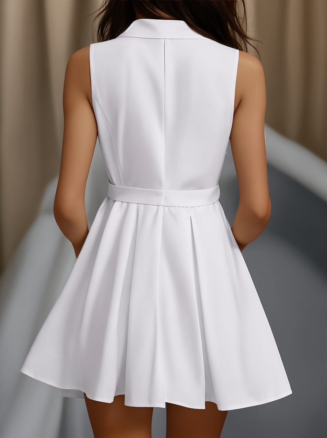 Muse & Valeur | White Pleated Mini Shirt Dress