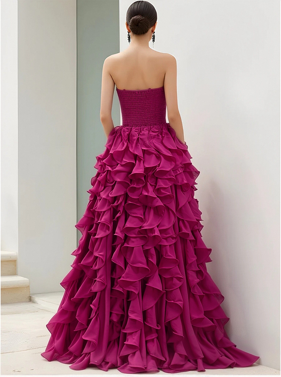 Muse & Valeur | Strapless Magenta Ruffled Ball Gown