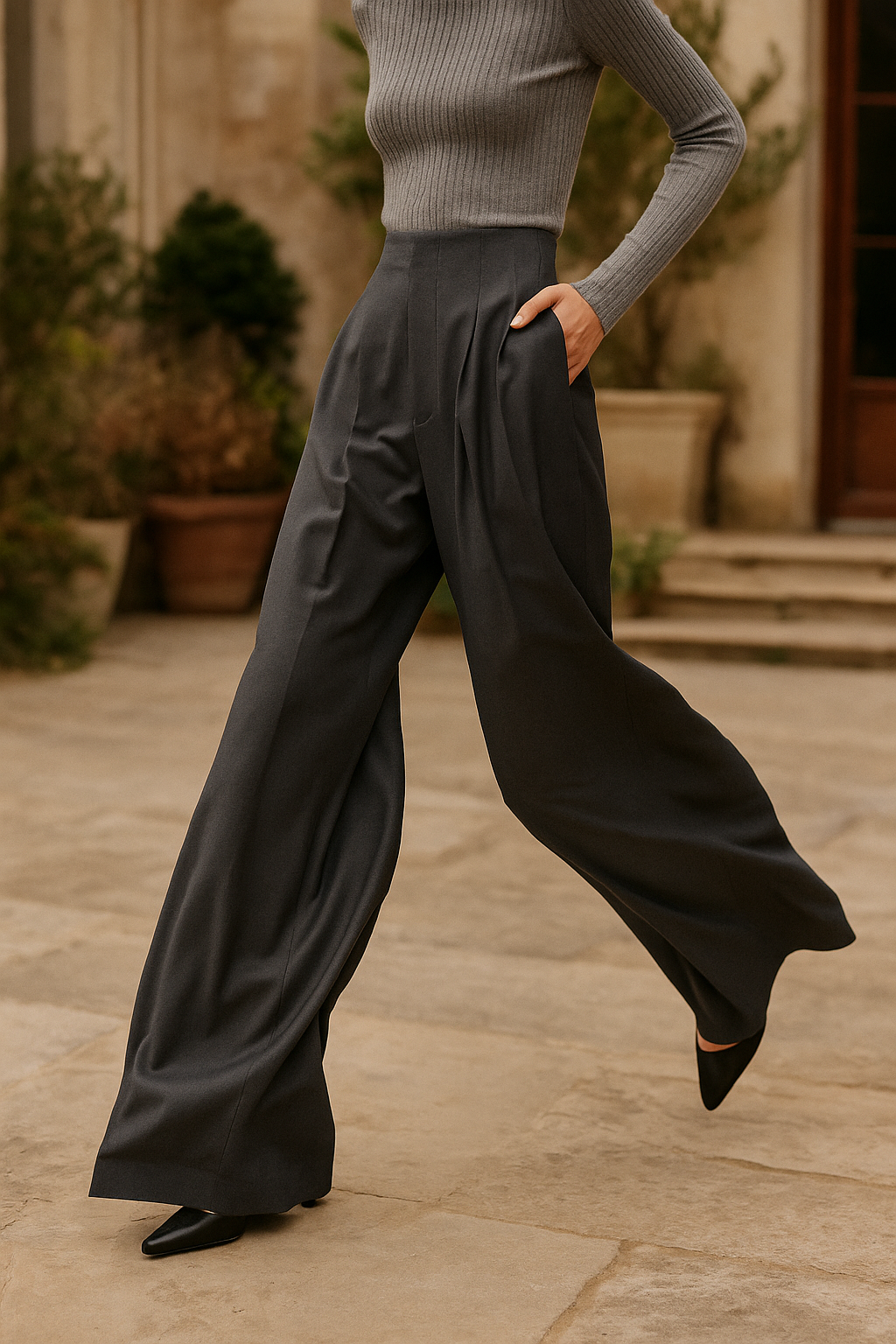 Muse & Valeur | Wide Leg Draped Pants for Women in Elegant Fabric