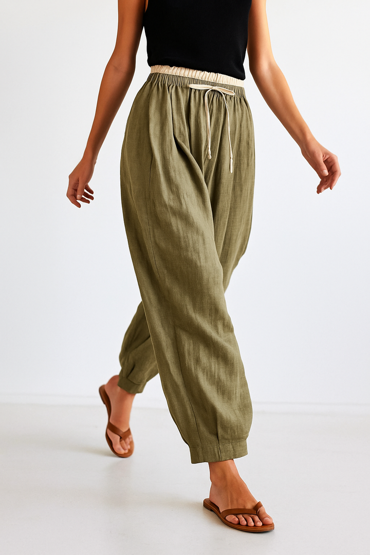 Muse & Valeur | Linen Trousers for Women in Natural Fit, Beige