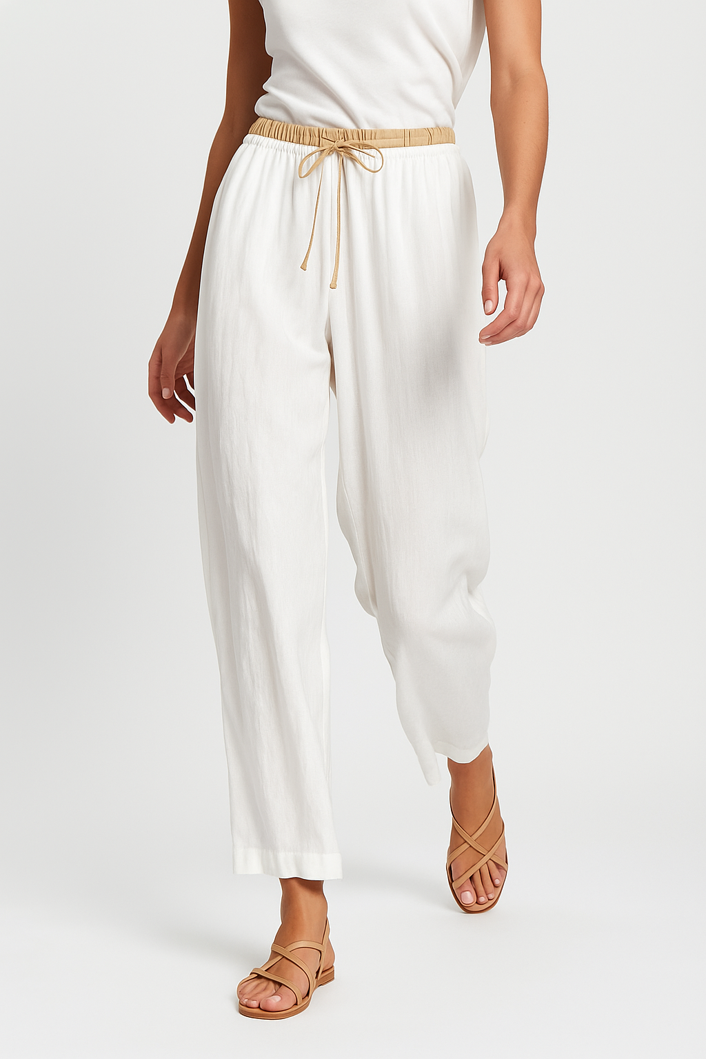 Muse & Valeur | Linen Trousers for Women in Natural Fit, Beige