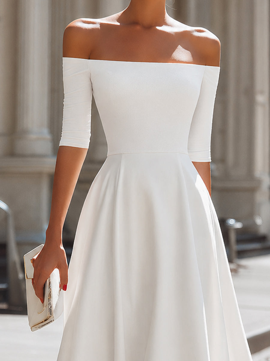 Muse & Valeur | Off-Shoulder Fitted Bodice A-Line Midi Dress