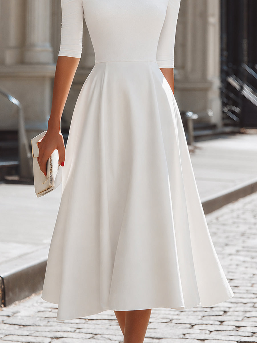 Muse & Valeur | Off-Shoulder Fitted Bodice A-Line Midi Dress