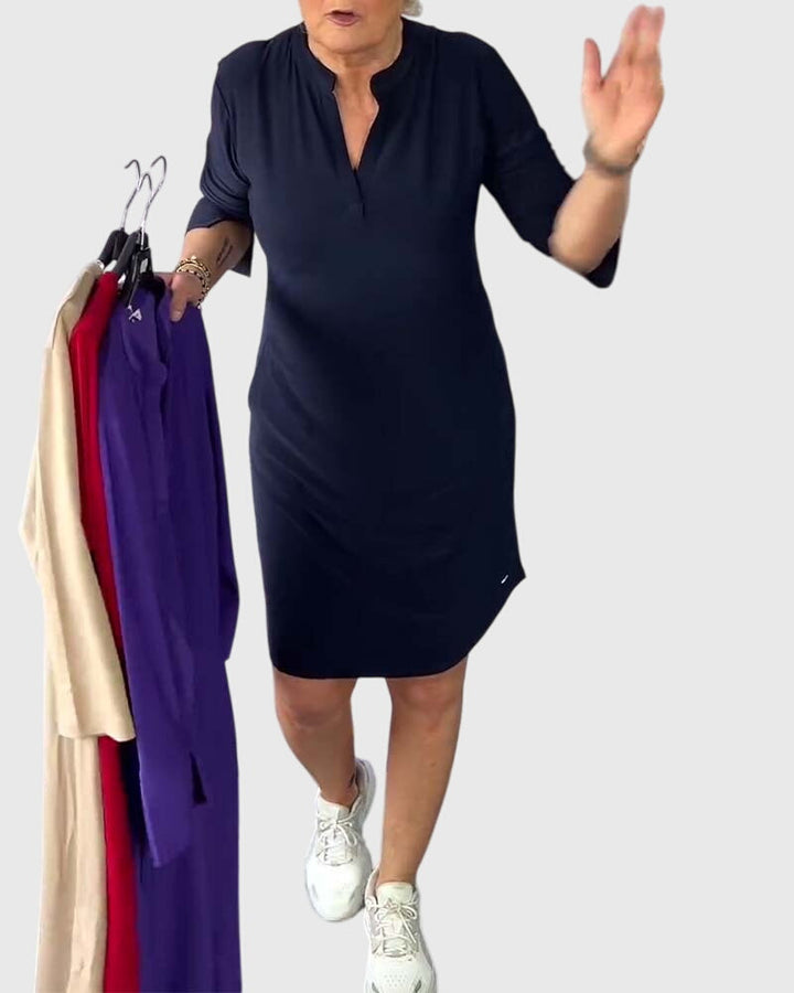 Muse and Valeur | Solid V-Neck Dress