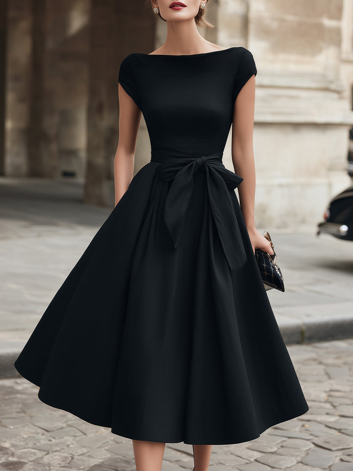 Muse & Valeur | Cap-Sleeve Bow-Waist Midi Dress