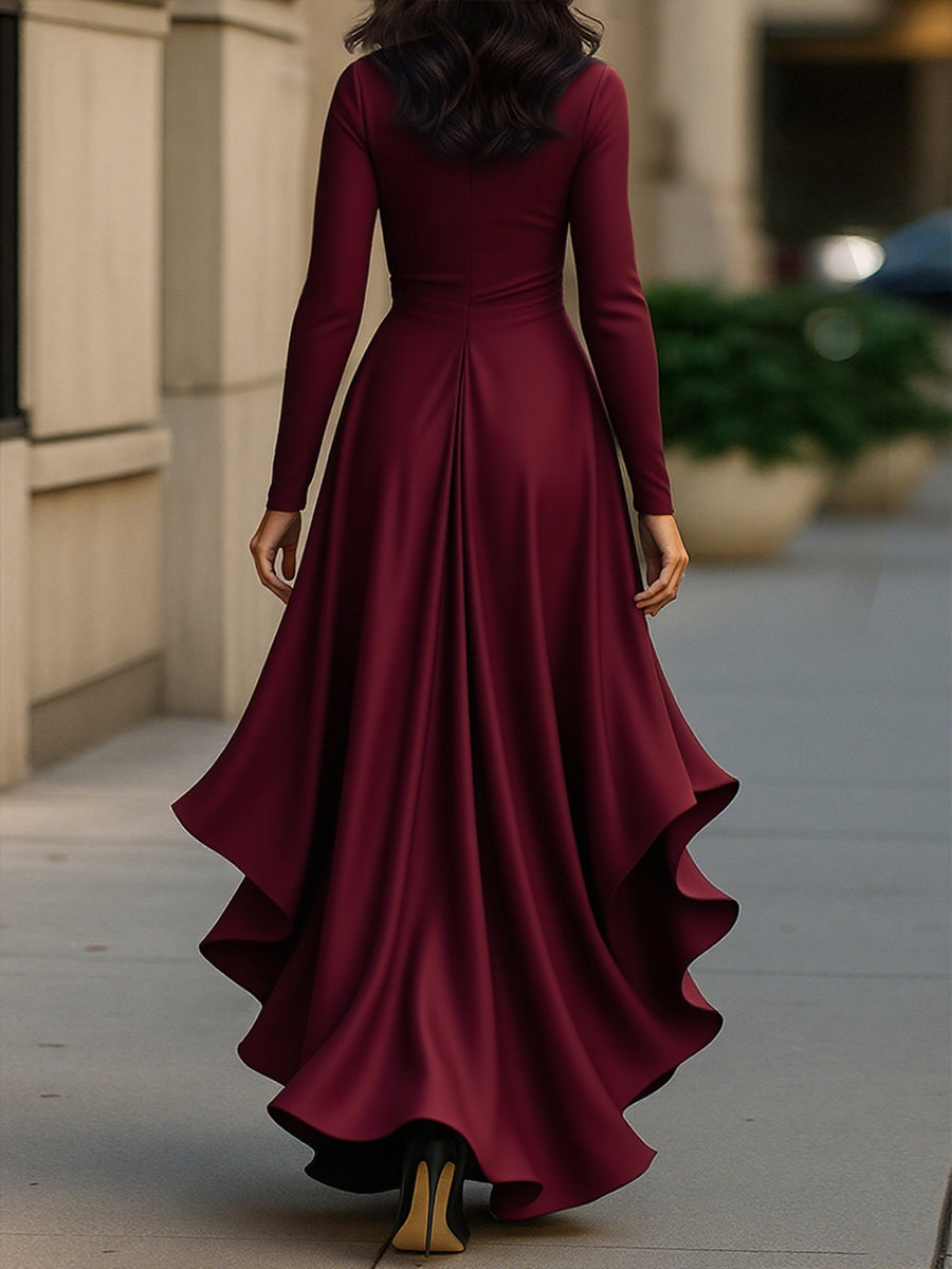 Muse & Valeur | Midnight Blue Draped Satin Maxi Dress With Ruffle Details