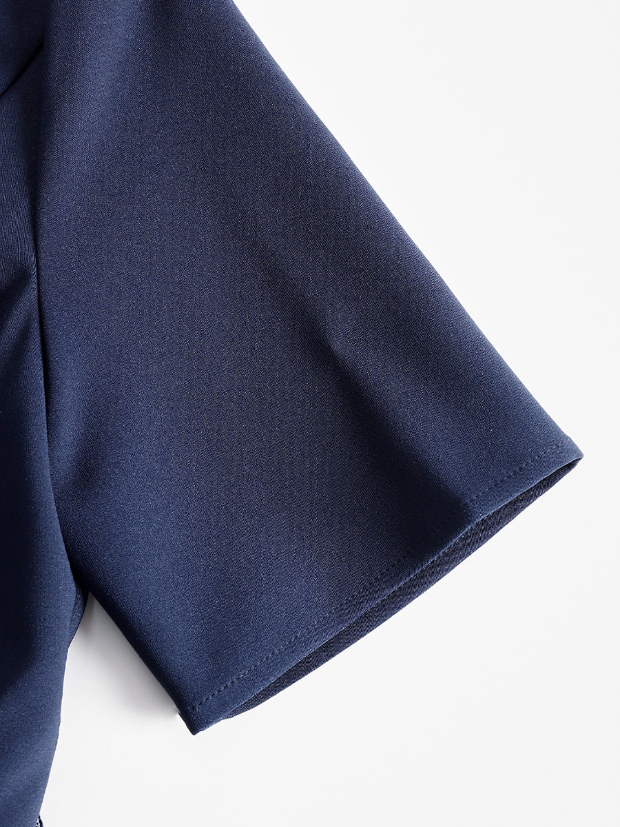 Muse & Valeur | Navy Collared Zip-Front Pleated Mini Dress