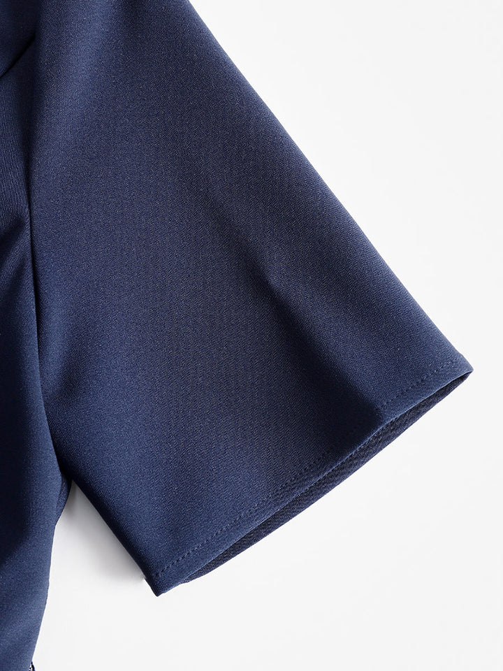 Muse & Valeur | Navy Collared Zip-Front Pleated Mini Dress