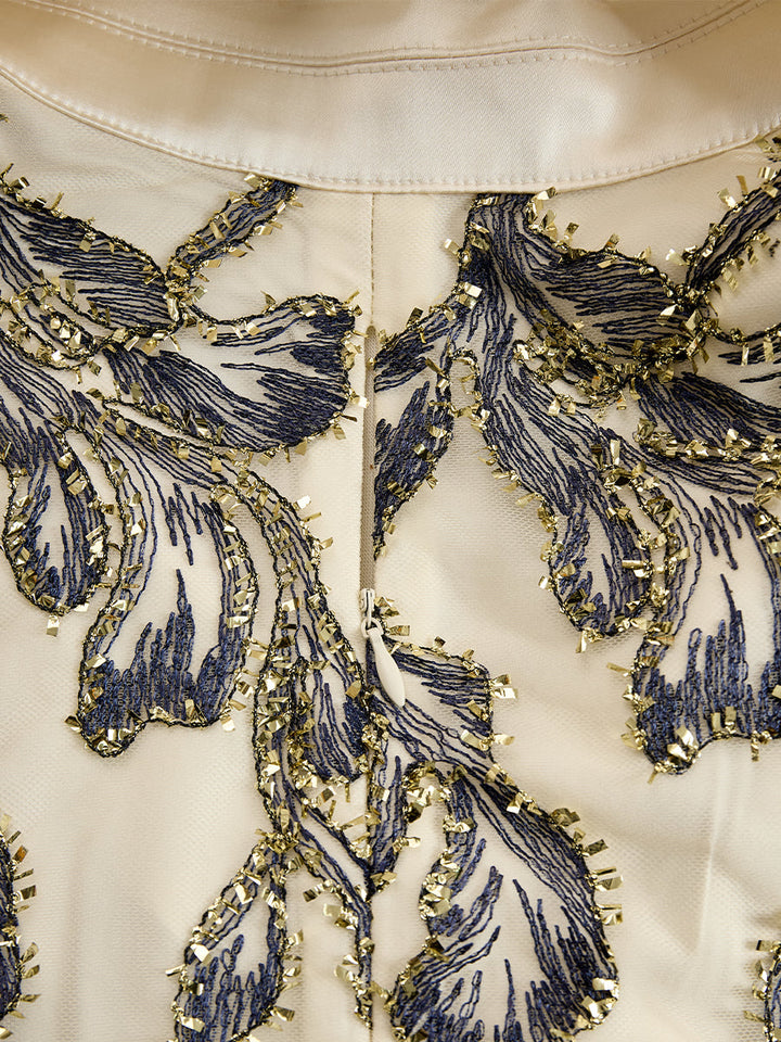 Muse & Valeur | Embroidered Mesh Midi Dress With Metallic Leaf Motif