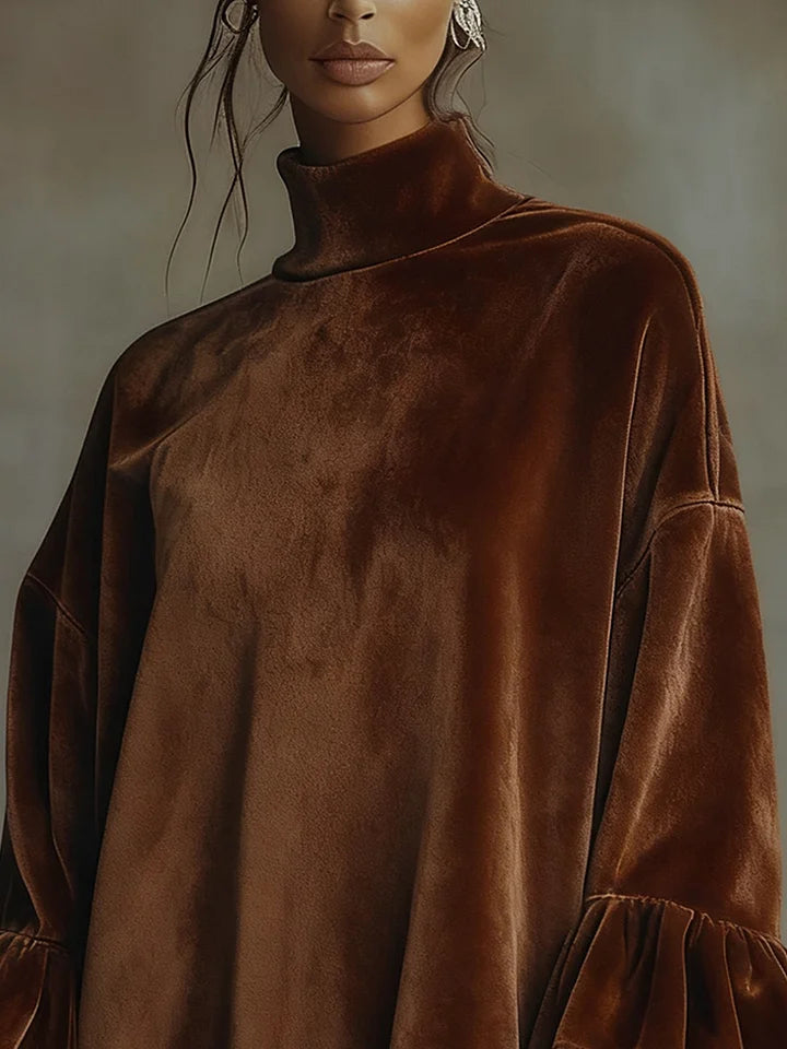 Velvet Mini Dress for Women, Leopard Print, Ruffled Cuffs and Hem