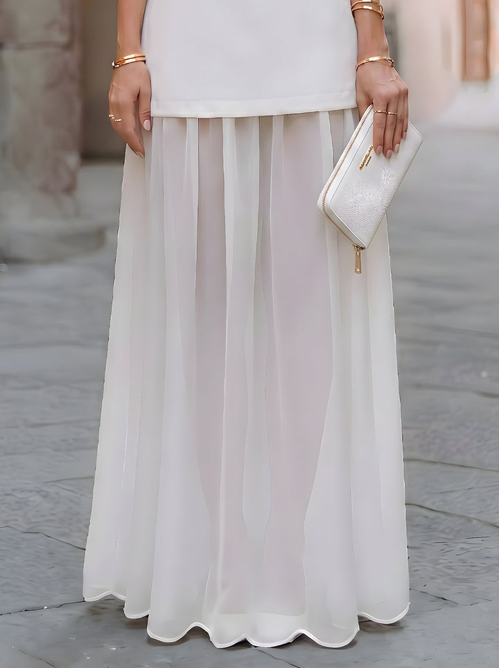 Muse & Valeur | Square Neck Structured Bodice Layered Chiffon Maxi Dress