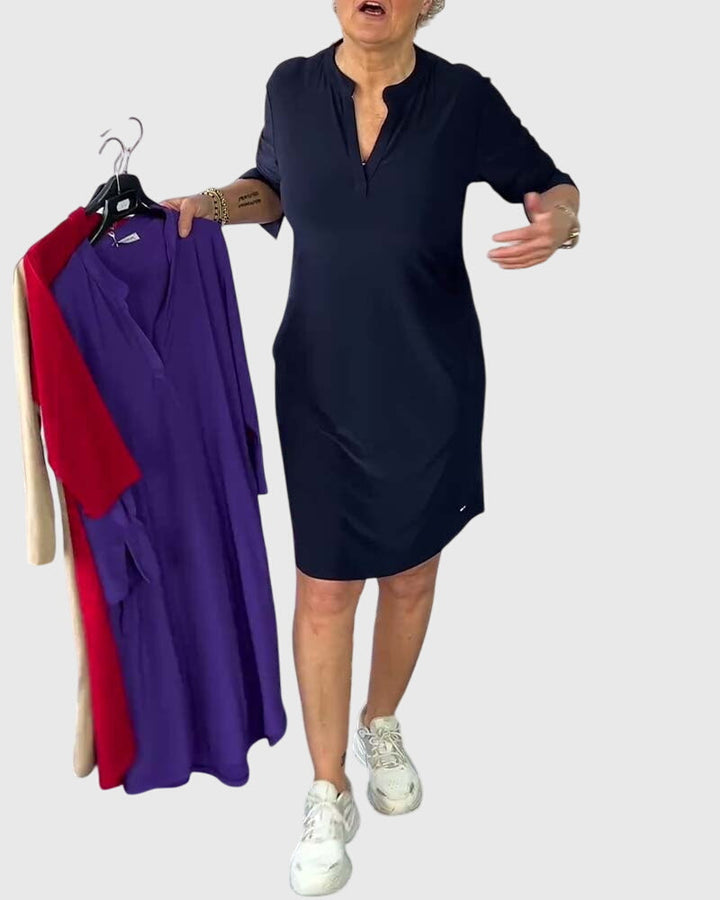 Muse and Valeur | Solid V-Neck Dress