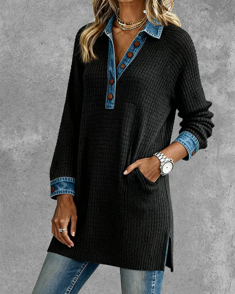 Muse and Valeur | Top with Collar and Contrast Insert