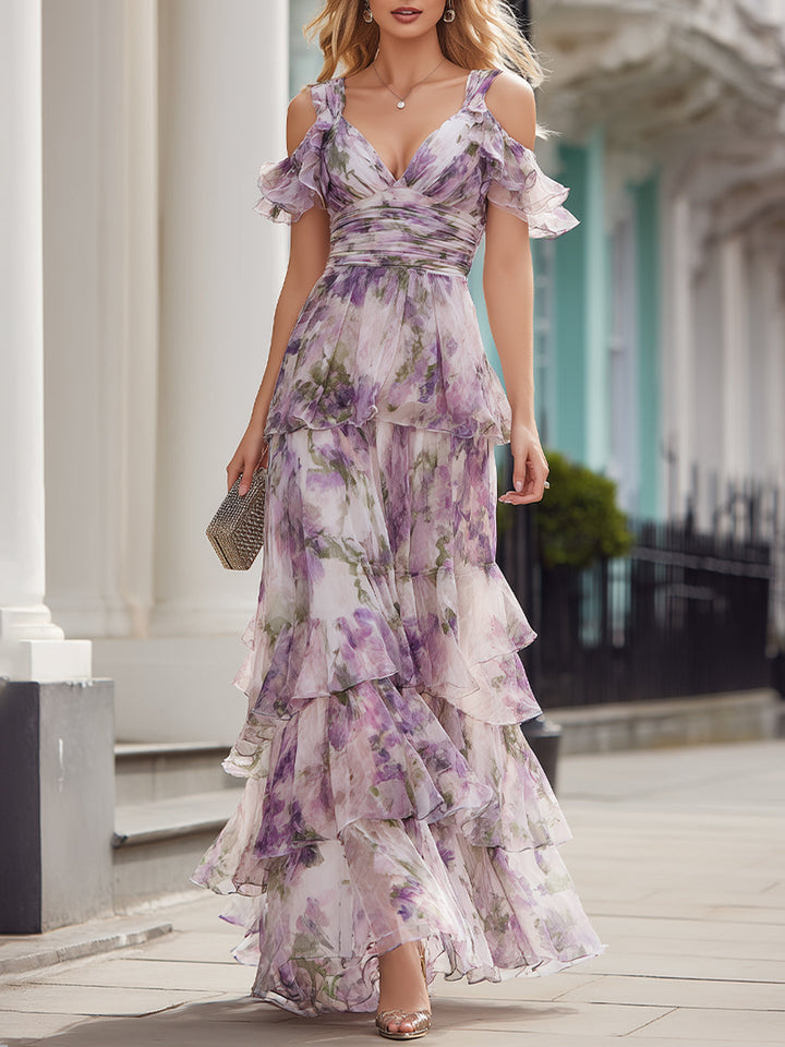 Muse & Valeur | Cold Shoulder Floral Tiered Maxi Dress