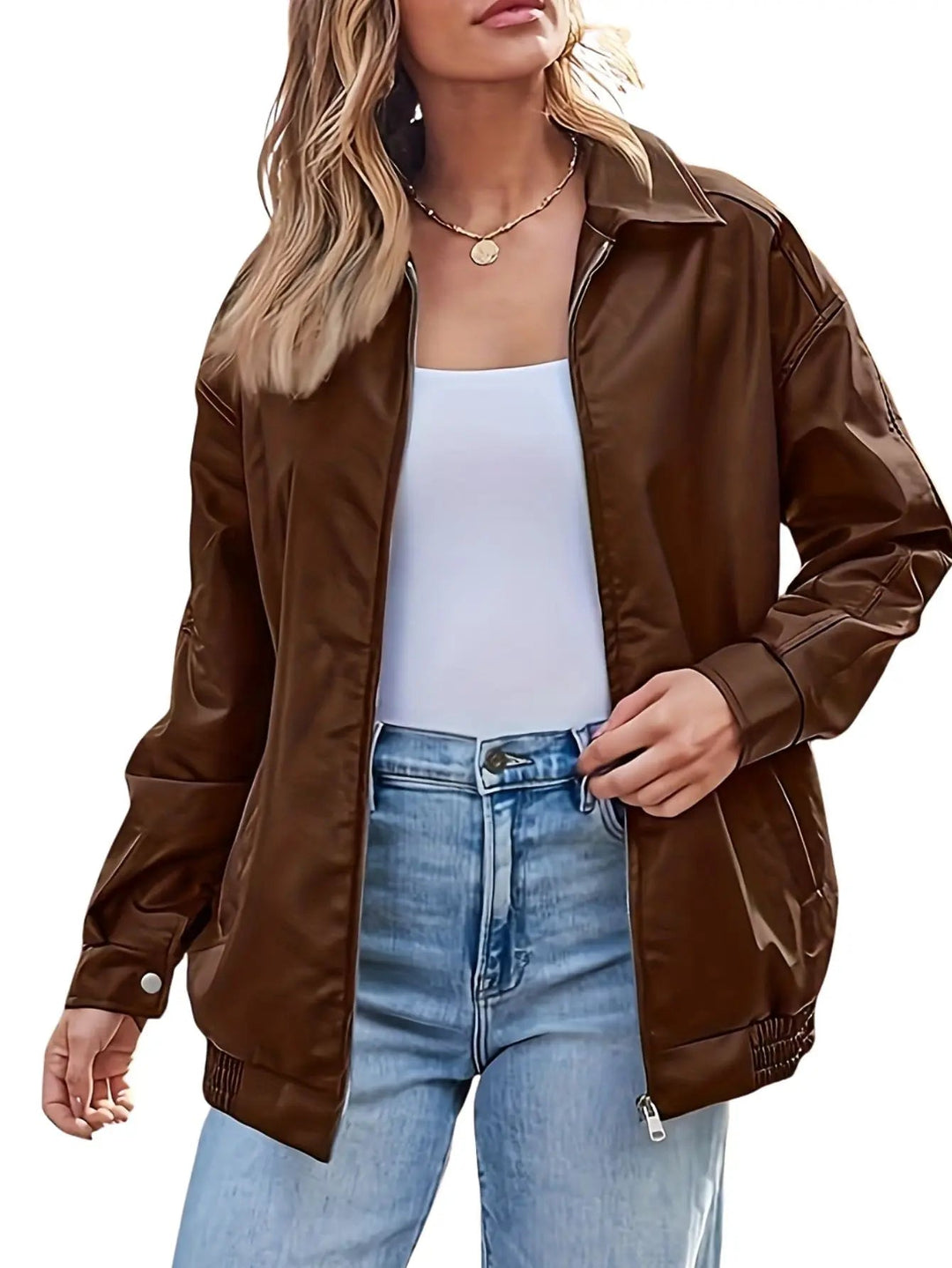 Muse and Valeur | Women's Classic Oversized Leather Bomber Jacket