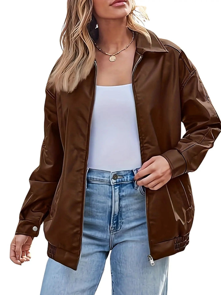 Muse and Valeur | Women's Classic Oversized Leather Bomber Jacket