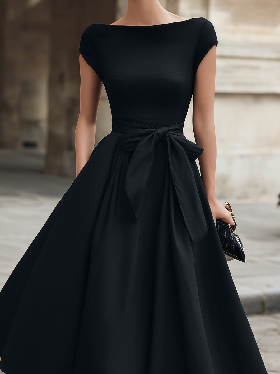 Muse & Valeur | Cap-Sleeve Bow-Waist Midi Dress