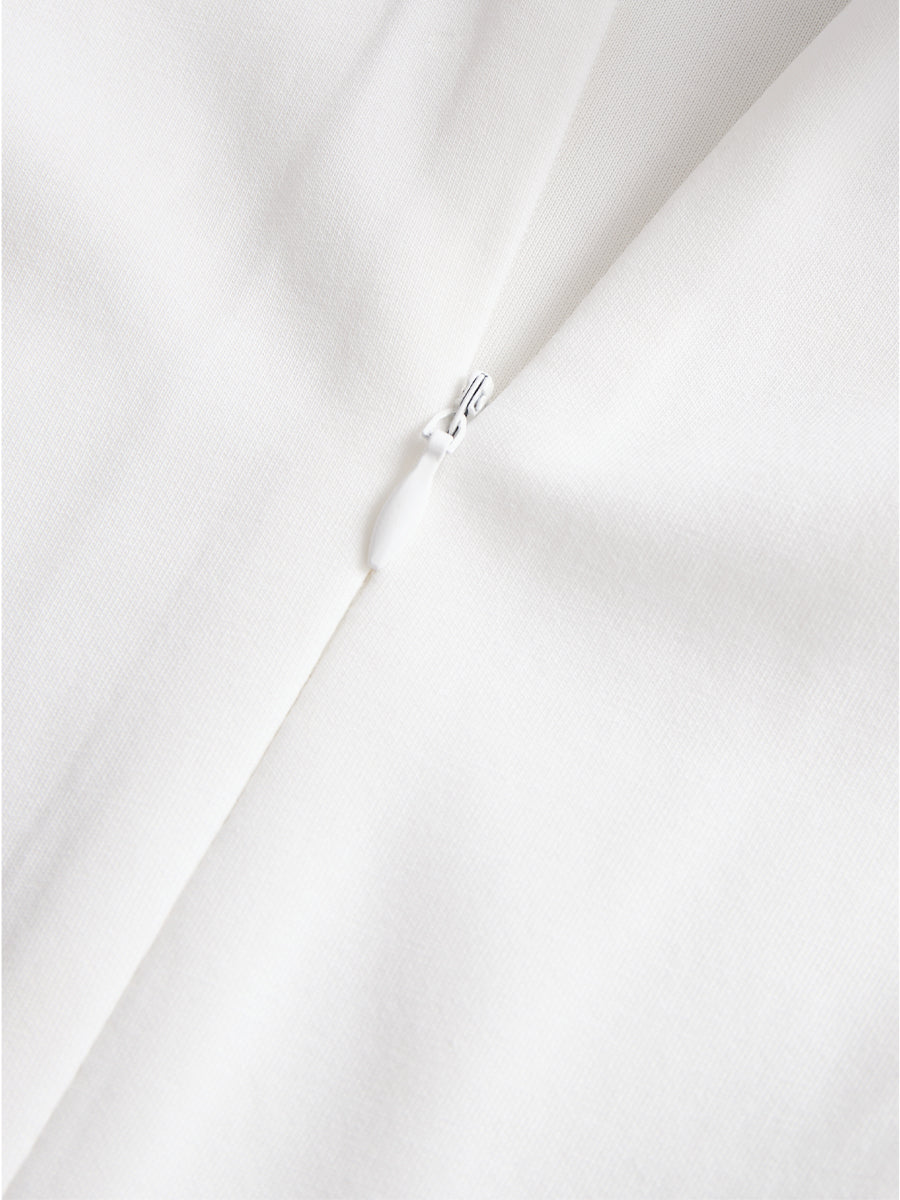 Muse & Valeur | Stylish Double-Breasted White Dress with Navy Accents