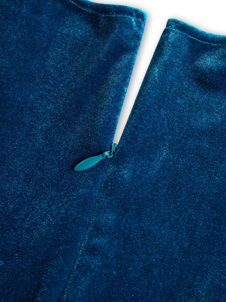 Muse & Valeur | Elegant Midnight Blue Velvet Wrap Midi Dress