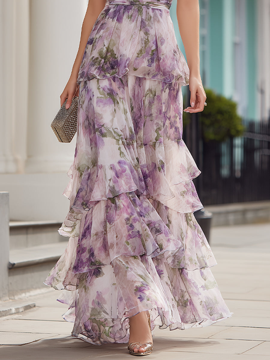Muse & Valeur | Cold Shoulder Floral Tiered Maxi Dress
