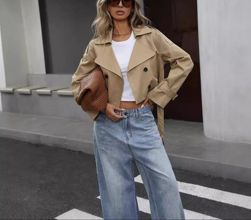 Muse and Valeur | Women's Cropped Double-Breasted Trench Jacket