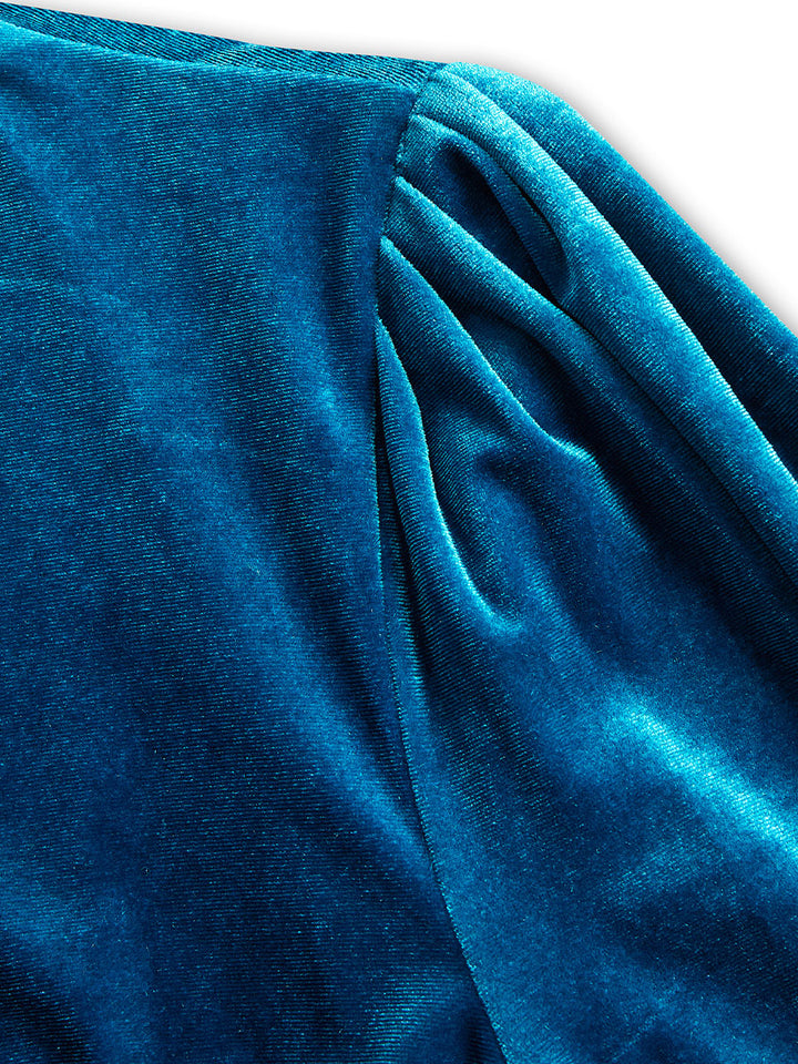 Muse & Valeur | Elegant Midnight Blue Velvet Wrap Midi Dress