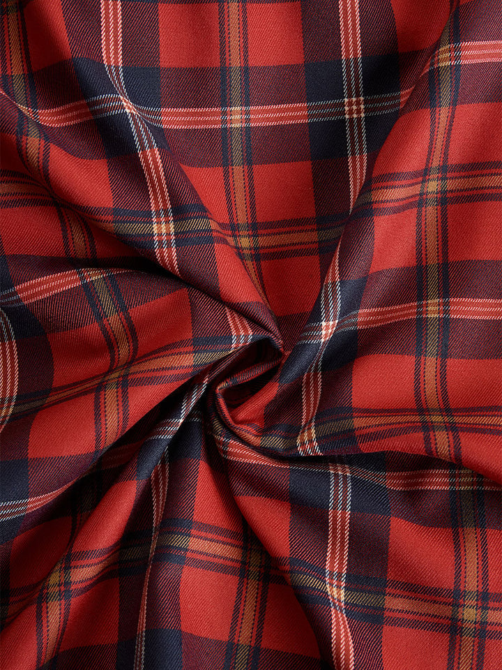 Muse & Valeur | Statement Red Plaid Trench Dress With Gold Buckle Belt