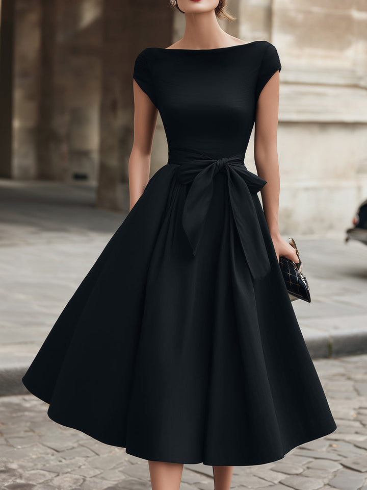 Muse & Valeur | Cap-Sleeve Bow-Waist Midi Dress
