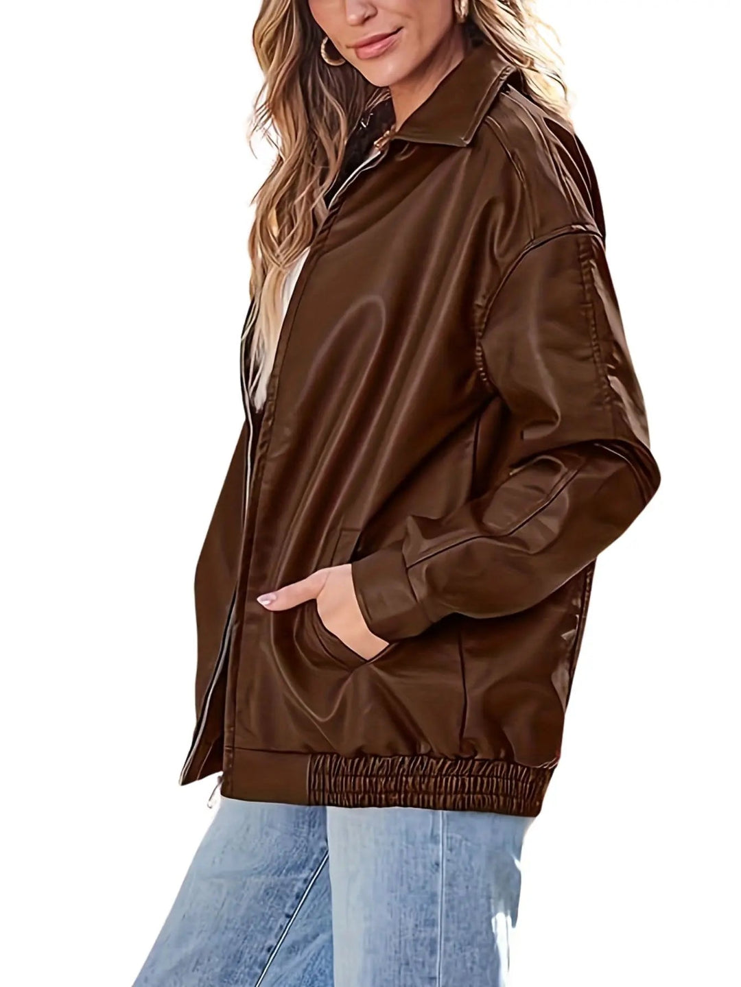 Muse and Valeur | Women's Classic Oversized Leather Bomber Jacket