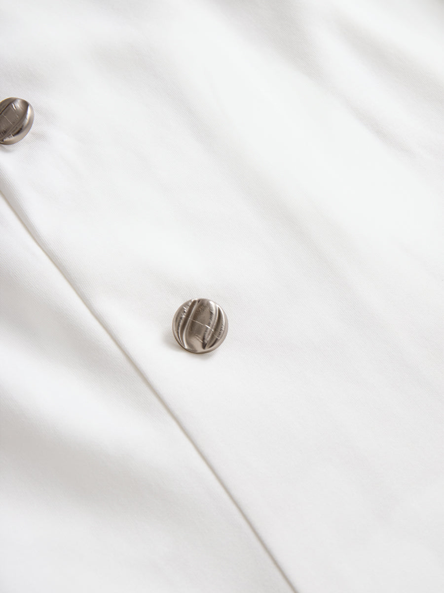 Muse & Valeur | Stylish Double-Breasted White Dress with Navy Accents
