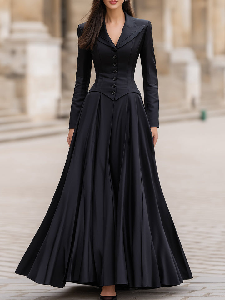 Muse & Valeur | Elegant Tailored Waist Long-Sleeve Maxi Dress
