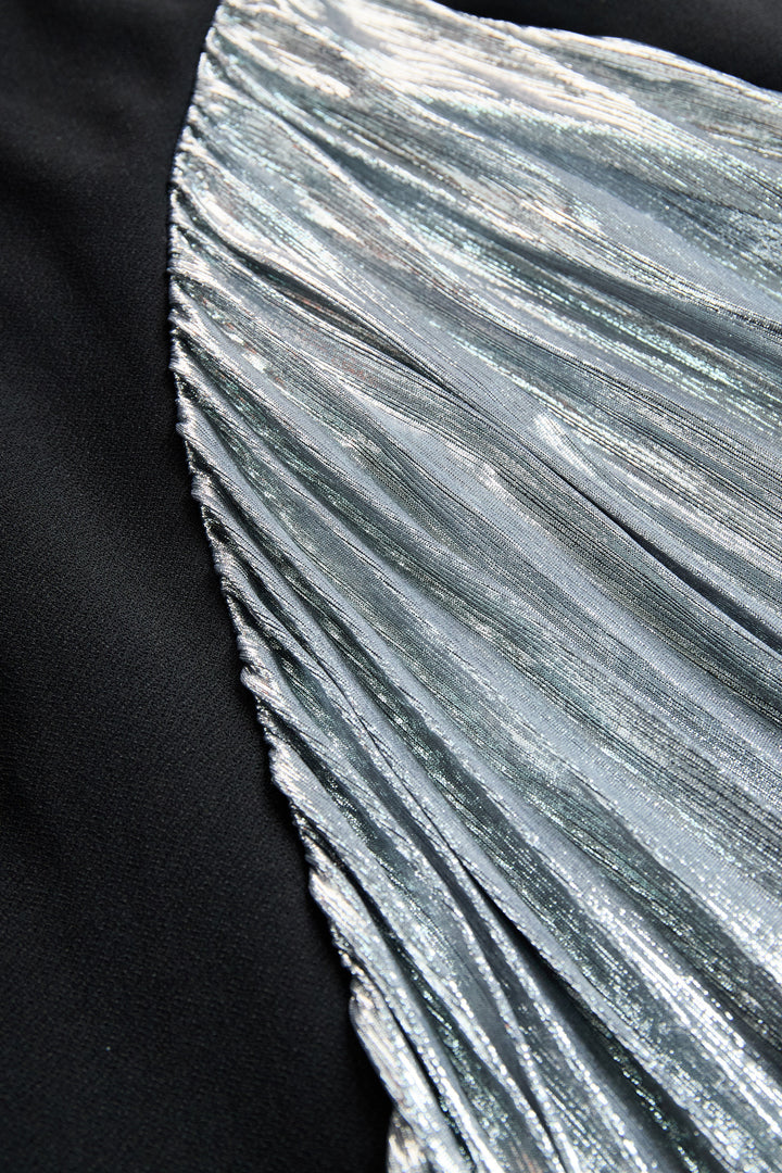 Muse & Valeur | Elegant Tuxedo-Inspired Silver Slit Gown