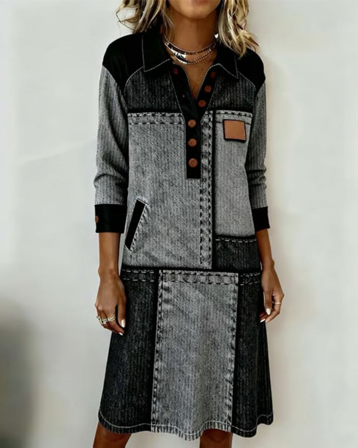 Muse and Valeur | Dress | Button, Flip, V-neck, Color Block