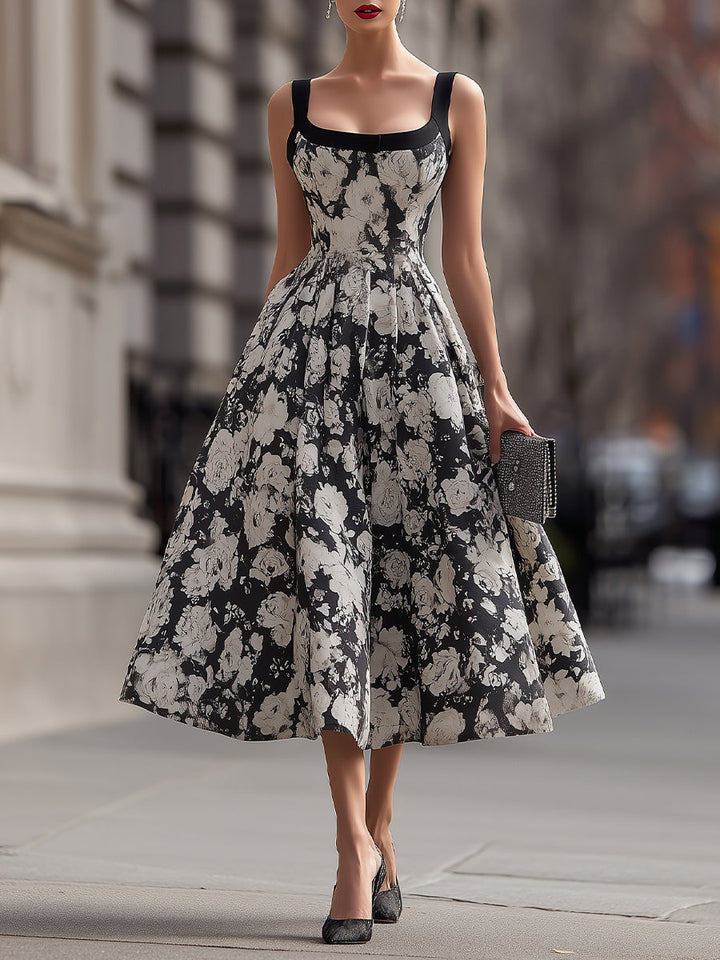 Muse & Valeur | Square Neck Floral A-Line Maxi Dress