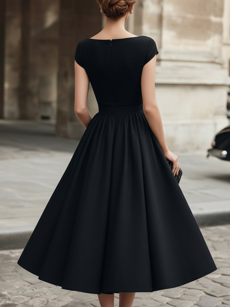 Muse & Valeur | Cap-Sleeve Bow-Waist Midi Dress