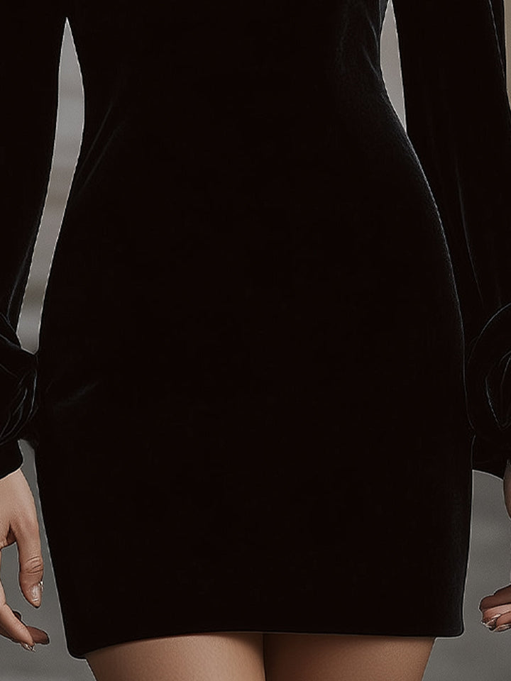 Muse & Valeur | Elegant Velvet Mini Dress With Embellished Neckline And Floral Cuff Detail