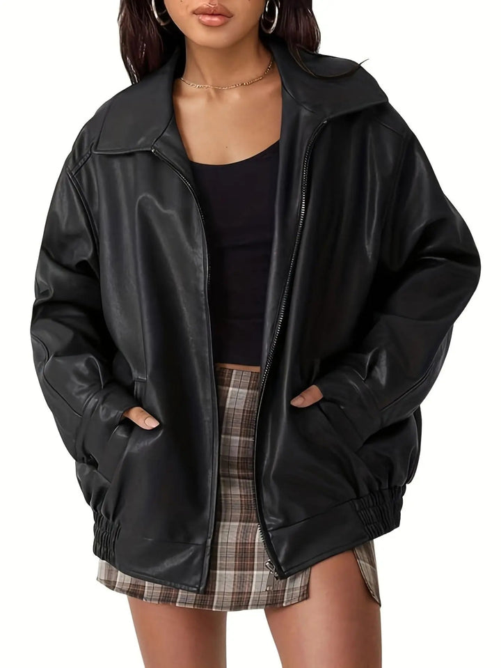 Muse and Valeur | Women's Classic Oversized Leather Bomber Jacket