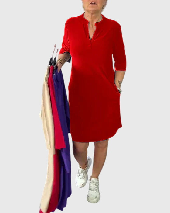 Muse and Valeur | Solid V-Neck Dress