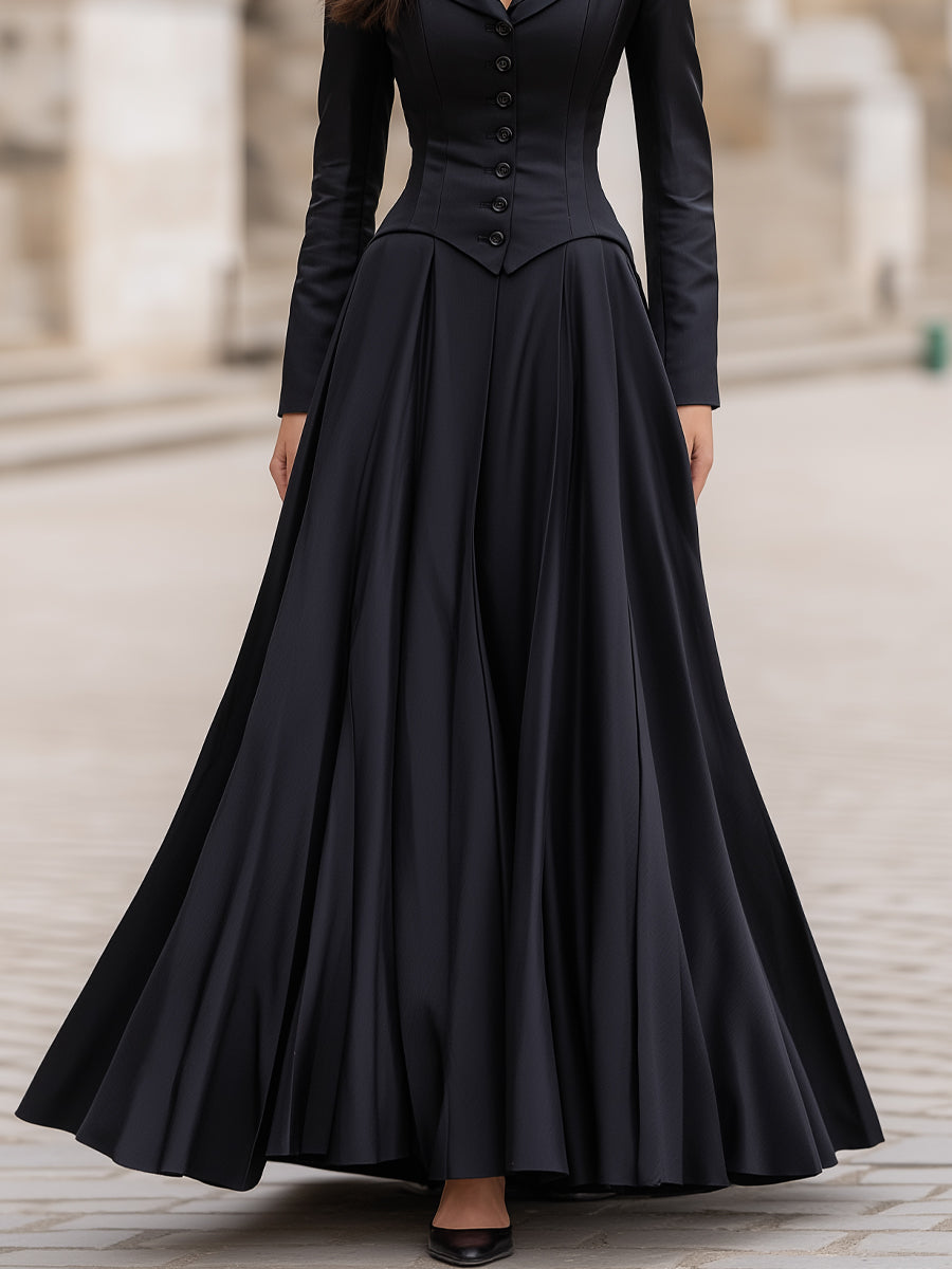 Muse & Valeur | Elegant Tailored Waist Long-Sleeve Maxi Dress