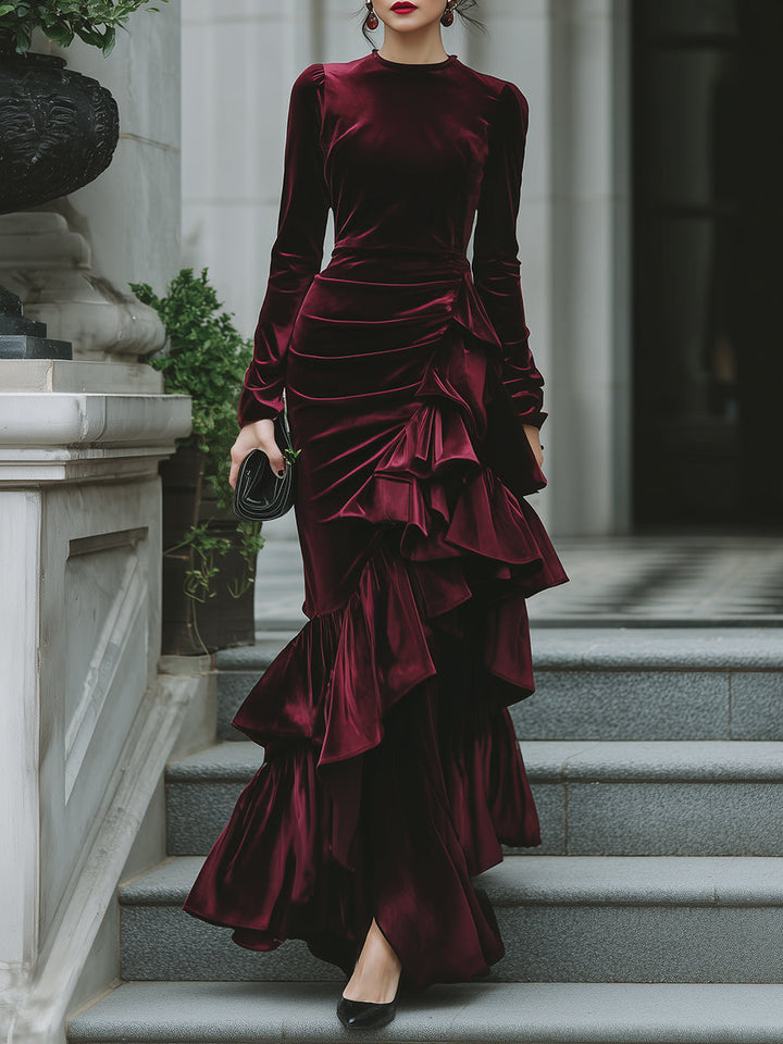 Muse & Valeur | Long Sleeve Ruffled Tier Evening Gown
