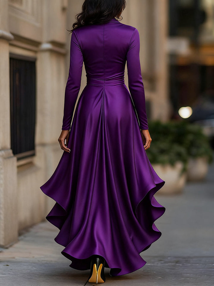 Muse & Valeur | Midnight Blue Draped Satin Maxi Dress With Ruffle Details