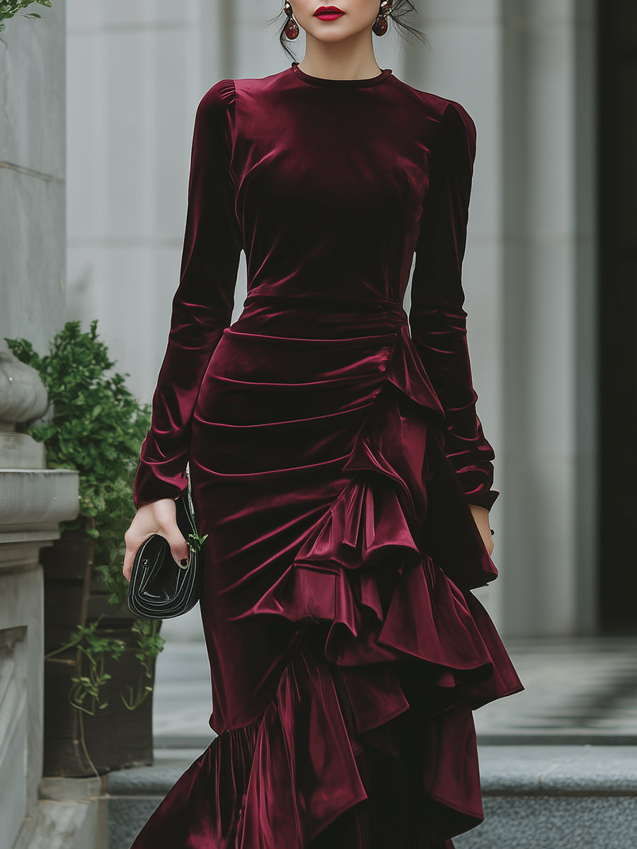 Muse & Valeur | Long Sleeve Ruffled Tier Evening Gown