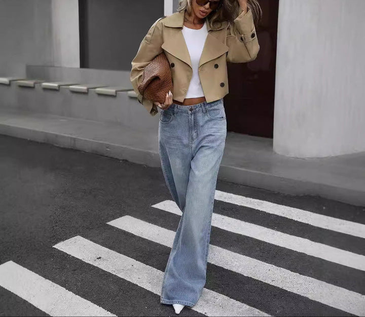 Muse and Valeur | Women's Cropped Double-Breasted Trench Jacket