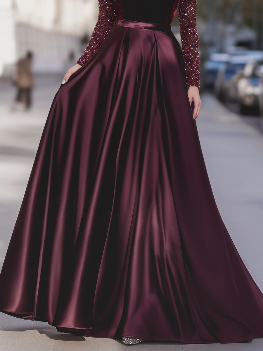 Muse & Valeur | Velvet Sequin Sleeve Gown With Satin Skirt