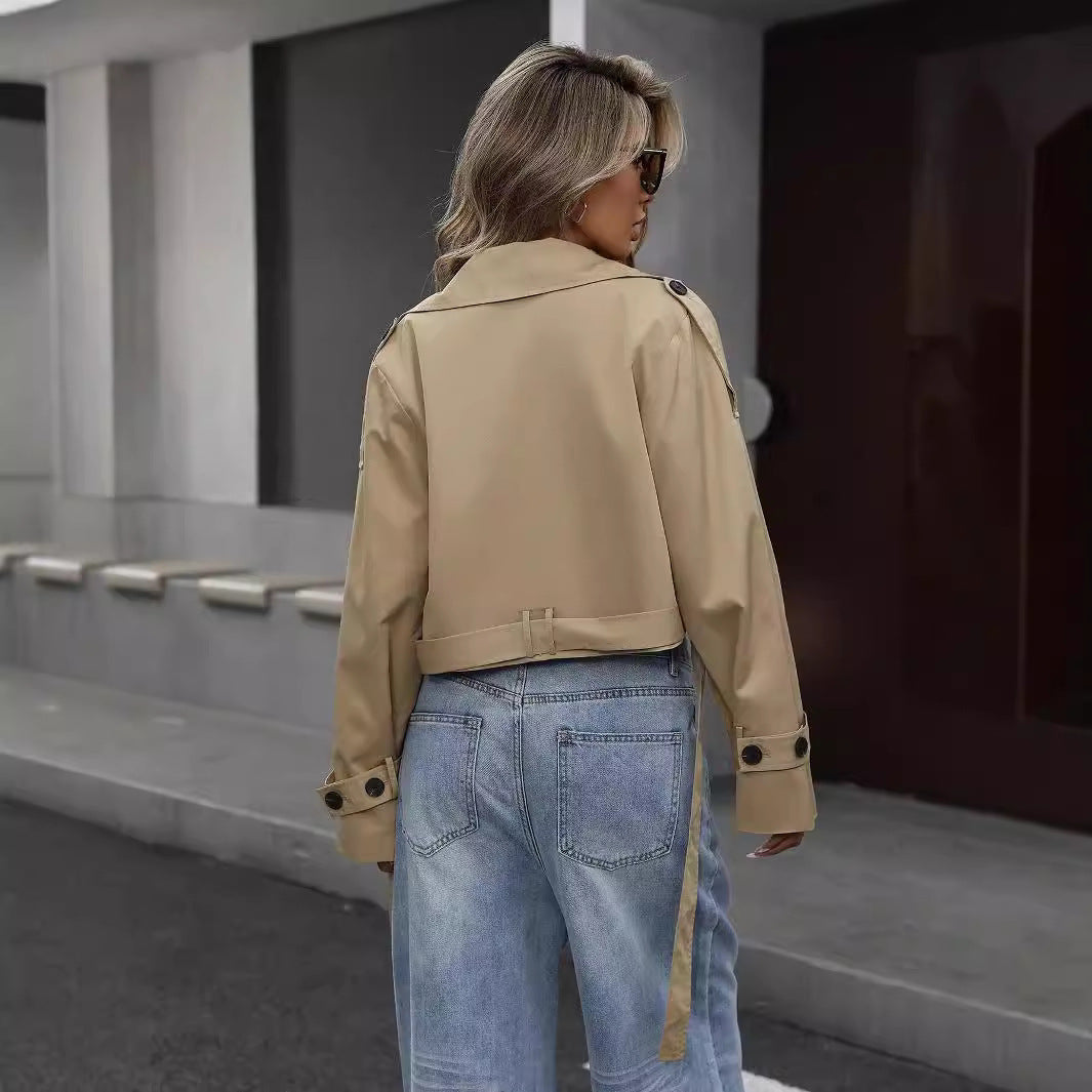Muse and Valeur | Women's Cropped Double-Breasted Trench Jacket