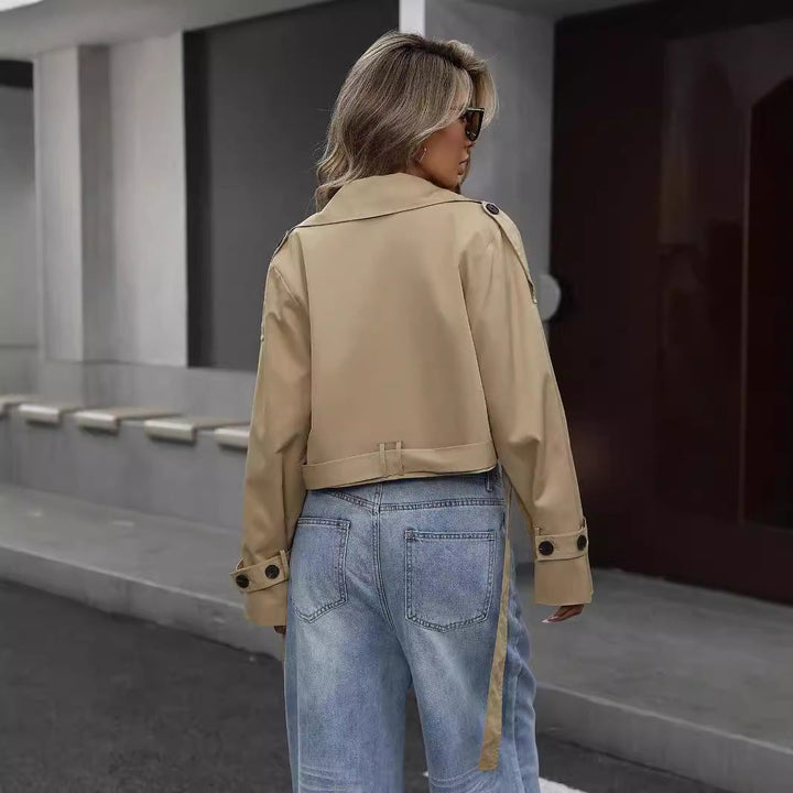 Muse and Valeur | Women's Cropped Double-Breasted Trench Jacket