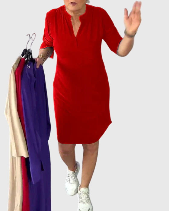 Muse and Valeur | Solid V-Neck Dress