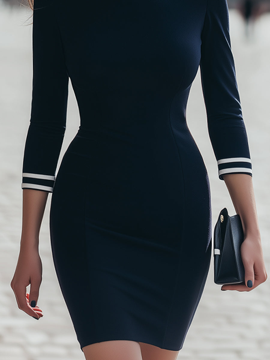 Muse & Valeur | Elegant Contrast Trim Bodycon Dress