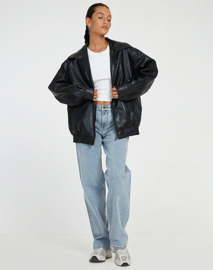 Muse and Valeur | Women’s Oversized Leather Bomber Jacket